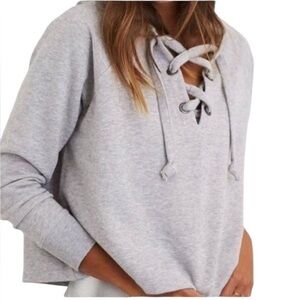 Aerie XS Gray Lace-Up Hoodie Sweatshirt